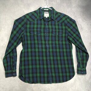 Lucky Brand Mens Heavy Plaid Shirt size Large Long Sleeve True Indigo Green Blue